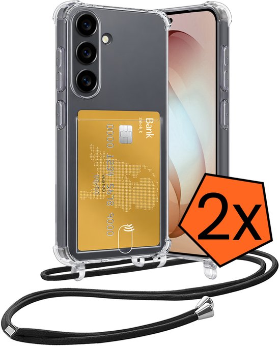 Samsung Galaxy S26 hoesje 2-pack transparant siliconen met pashouder, koord, shockproof TPU bescherming