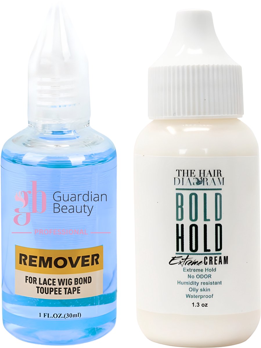 Pruik Lijm & Guardian Beauty Remover Set - Bold Hold - Extreme Creme - 1.3 oz. + GB Remover - The Hair Diagram - Blauw - For Lace Wig Bond and Toupee Tape - 1 stuk - 30ml - Haarextensions