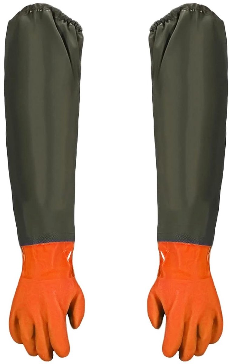 Extra lange waterdichte vijverhandschoenen van natuurlijk rubber met textielvoering voor vissen en tuinieren 90 cm.