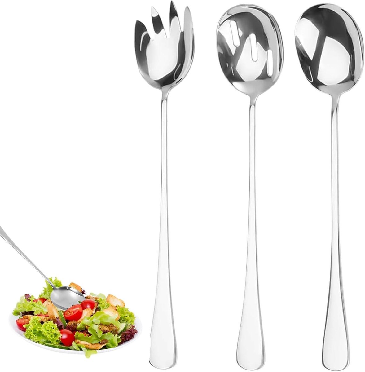 Slabestek set met slakom lepel, serveerlepel en salade spork