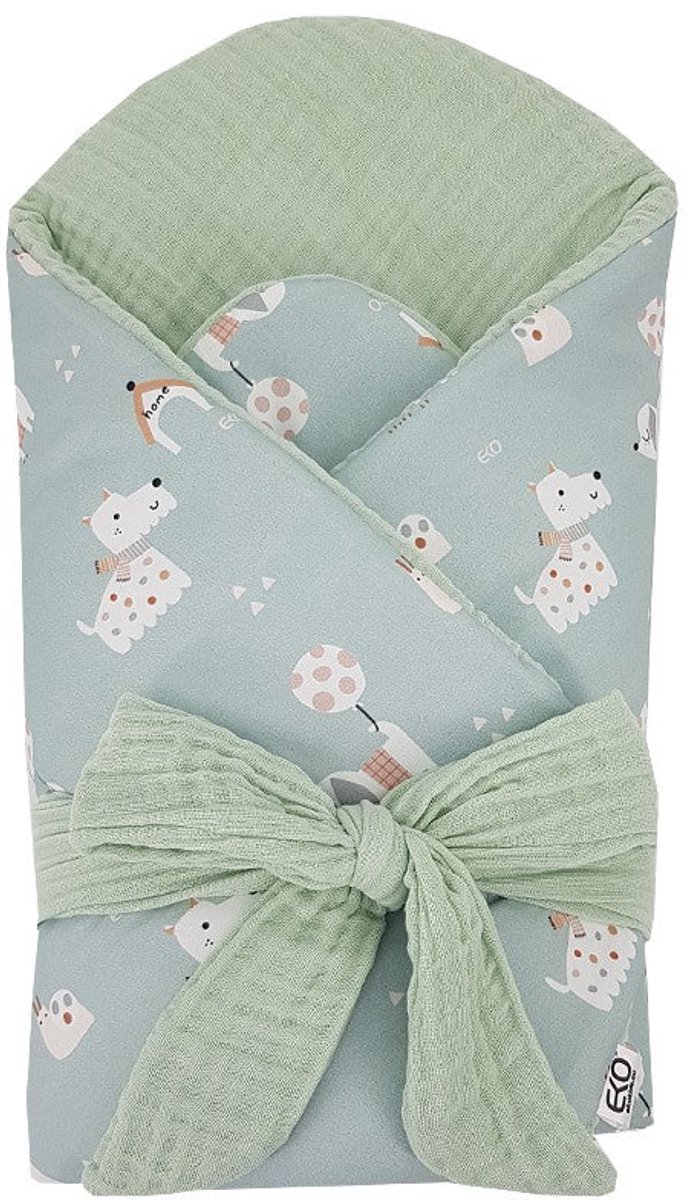 Printed cotton and muslin swaddle blanket — Coconut Dogs / Mint