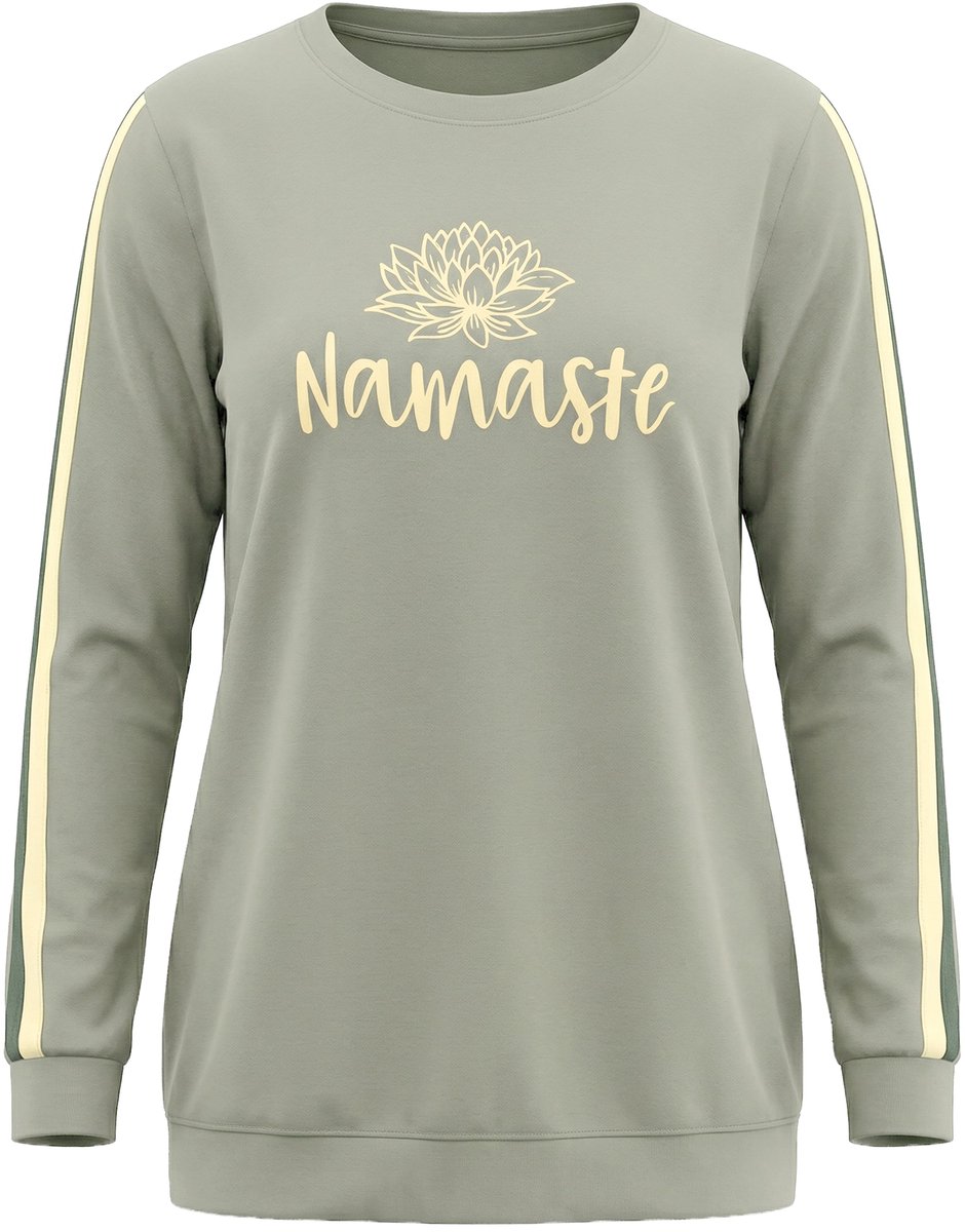 Angel of Style - Dames - Sweatshirt Comfort Fit Namasté-motief - Rietgroen - Maat 58