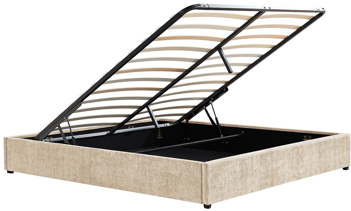Vente-unique Boxspring met opbergruimte 160 x 200 cm in getextureerde stof - Beige - FIRME