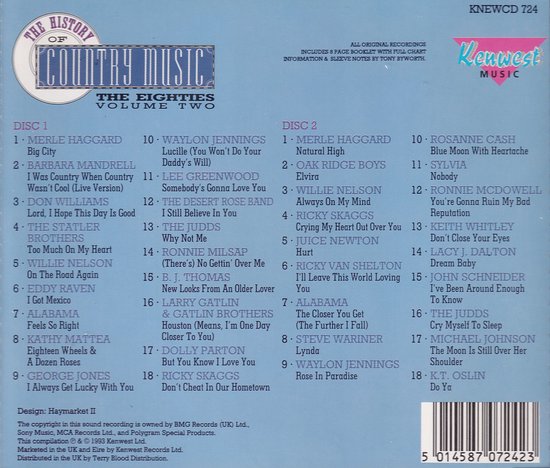 Albumhoes met titels van countrymuziek uit de jaren '80, Volume 2.
