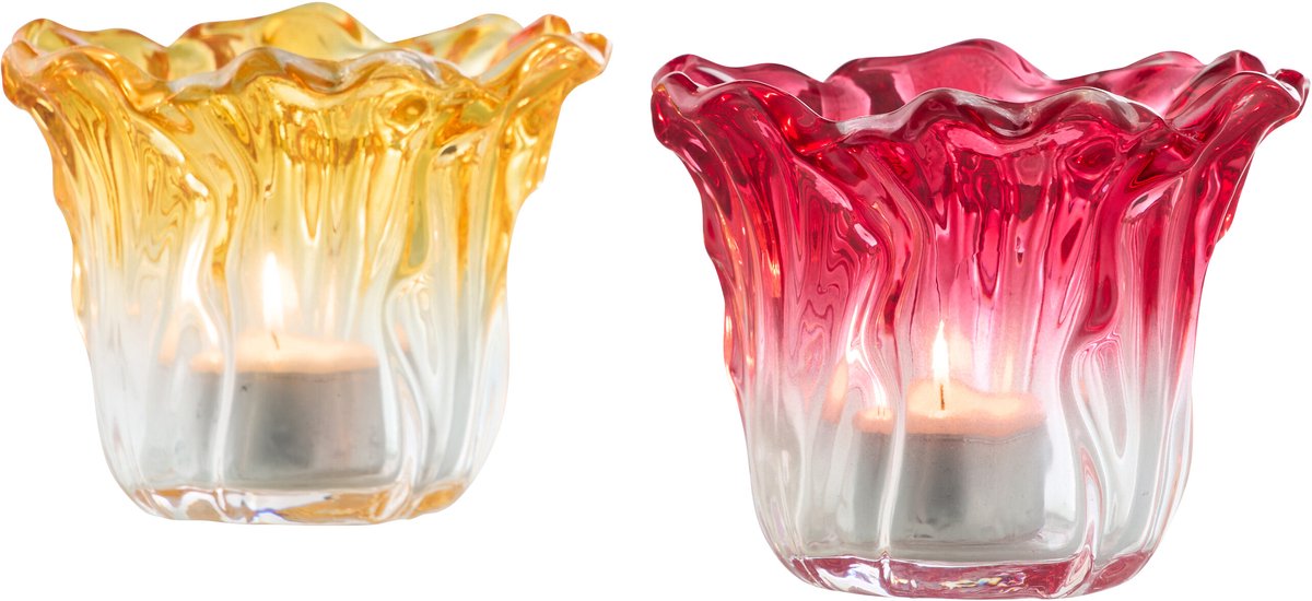 J-Line theelichthouder - glas - mix - small - set van 2 Multi