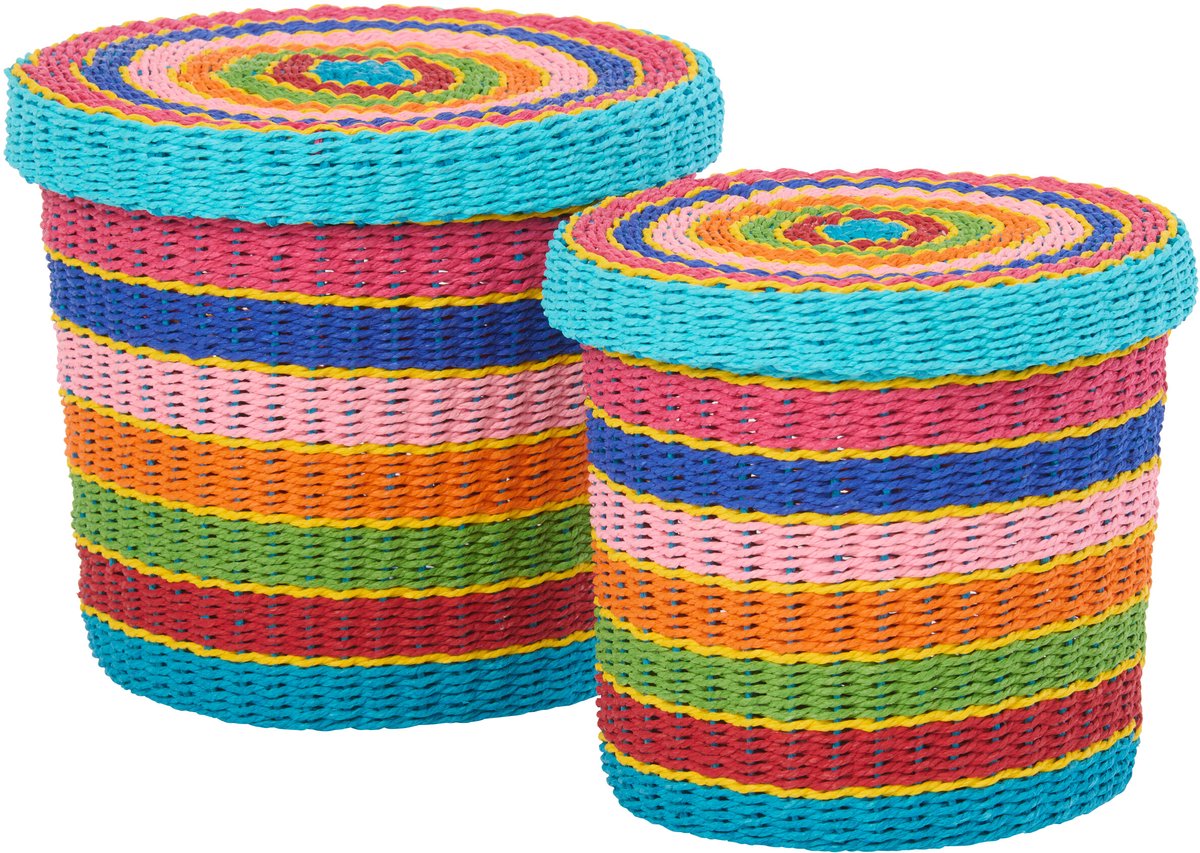 J-Line mand + deksel Gestreept - papier - mix - set van 2