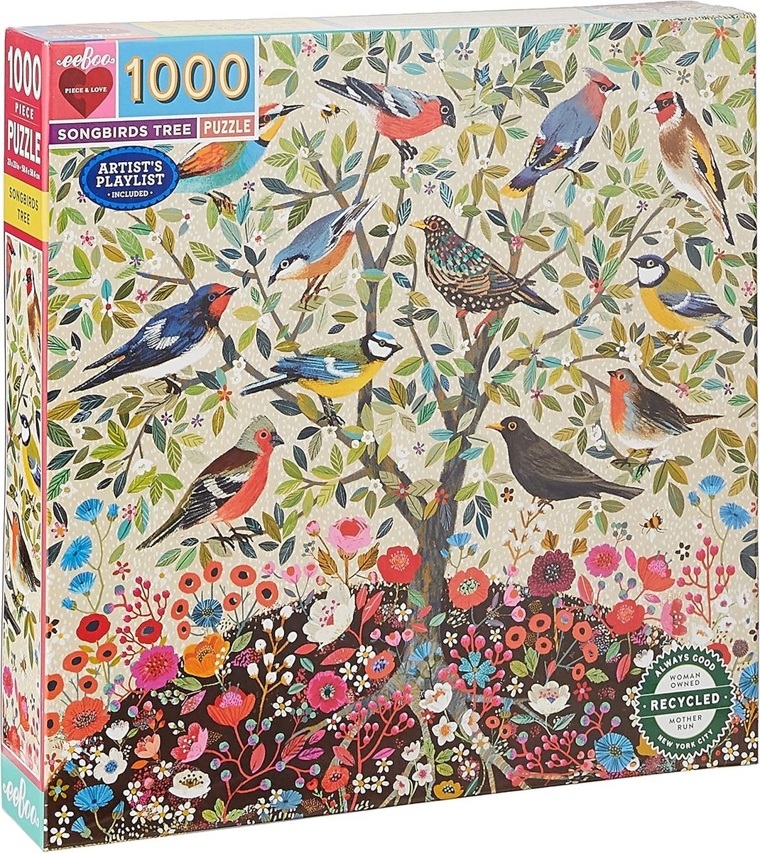 1000 Stukjes Legpuzzel: Prachtige Zangvogels in Gedetailleerde Tuinillustratie