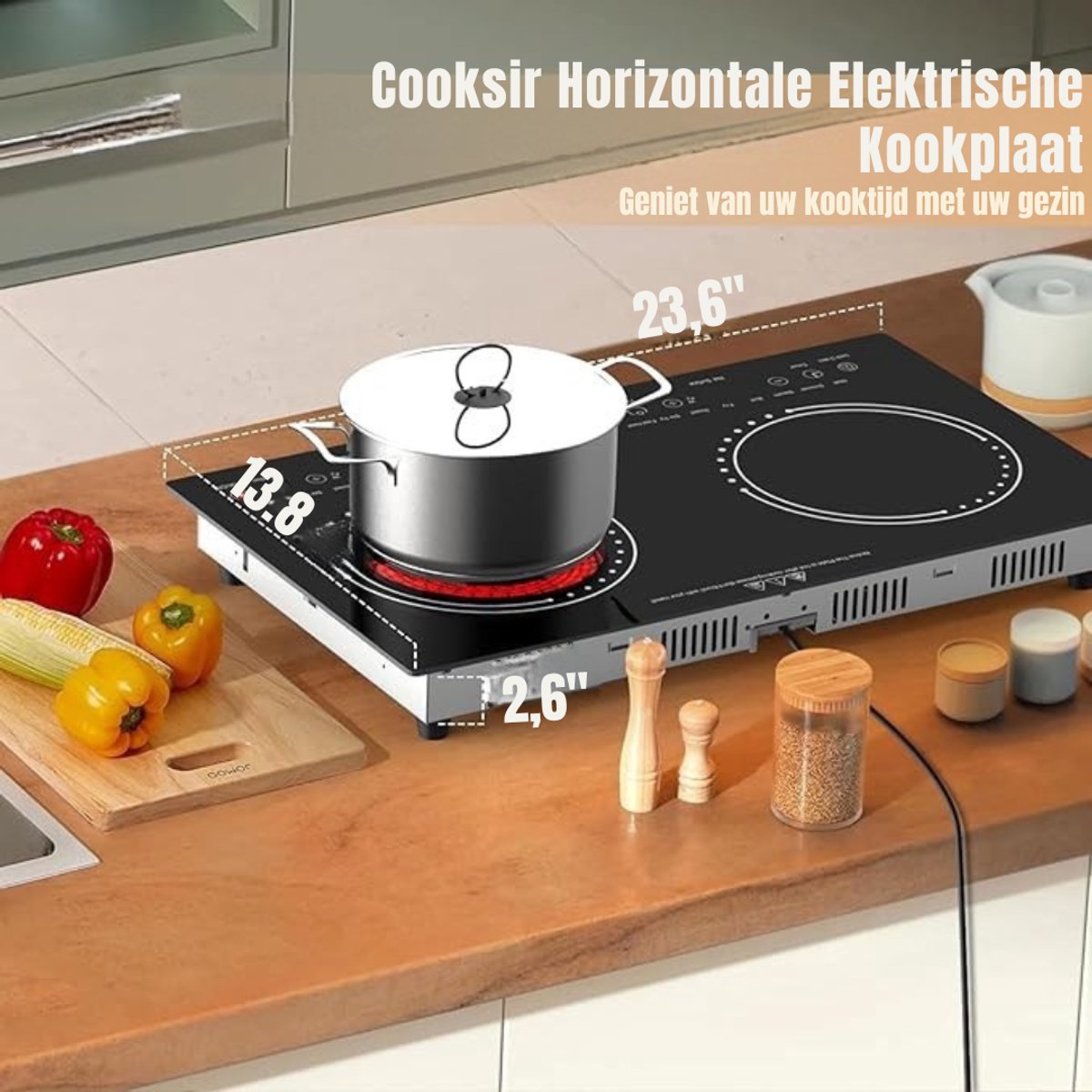 Zyrex® Elektrische Kookplaat 2 Pits - Elektrische Fornuis - Elektrische Kookplaat Vrijstaand - 2 Kookzones - Kinderslot - Zwart - 60cm x 35cm x 7cm