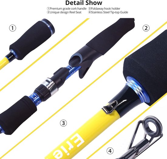 Krachtige Carbon Spinhengel en Baitcaster Hengel - Lichtgewicht 2-delige Vissershengel - 180 cm tot 210 cm — afbeelding 4