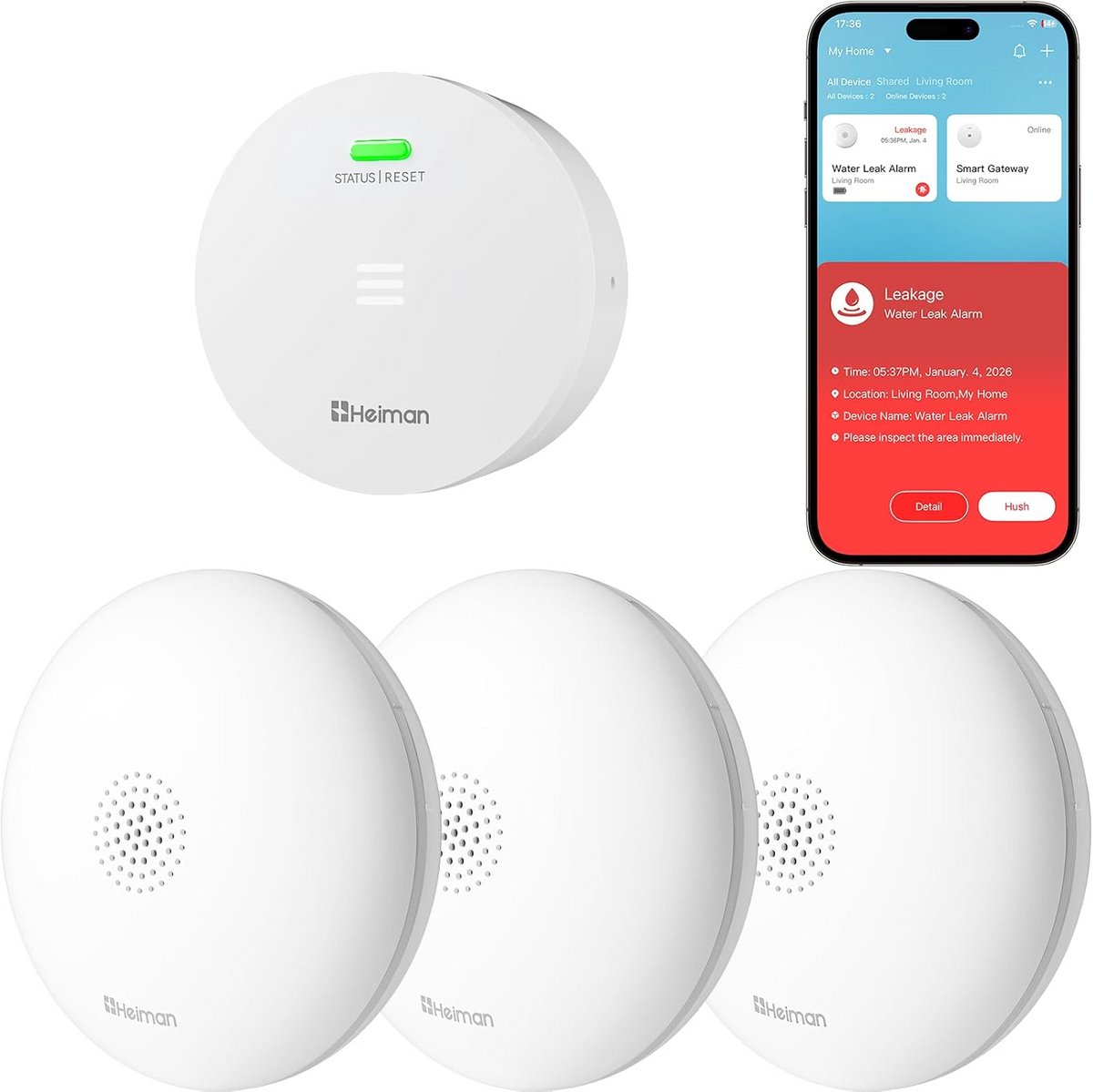 Slimme Wifi Waterlekdetector Set met Basisstation - IP67 Waterdicht - 10 Jaar Batterij