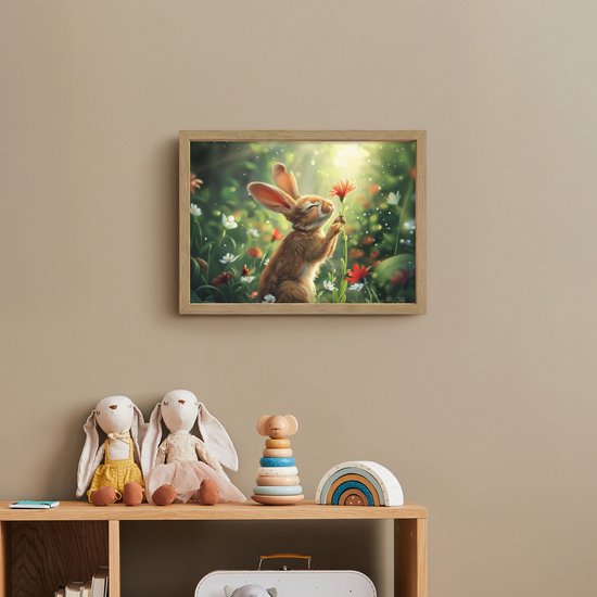 Nachtlampje 40x30 cm - Kinder lamp - Konijn - Dieren - Bloemen - Natuur - Tafellamp kinderkamer draadloos - Slaapkamer lampje - Bedlamp kinderen - Kinderlampje - Wandlamp babykamer - Nachtlampjes van OnlyWow — afbeelding 3
