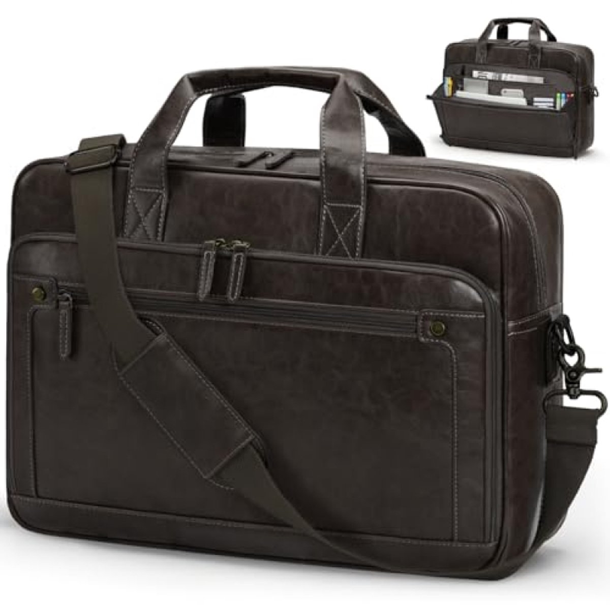 Retro Leren Messenger Tas voor Laptop - Waterdichte Schoudertas met Meerdere Vakken voor Werk en Reizen