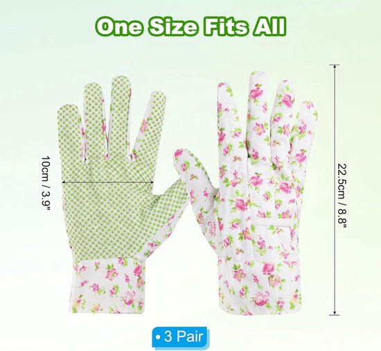 3 paar - Tuinhandschoenen - Tuinhandschoenen voor dames - Antislip tuinhandschoenen - 22.5*10cm - Kleurrijk - Polyester-katoen, PVC - Doornbestendig - Tuinhandschoenen voor bloemen - Geschikt voor Tuinieren, Schoonmaken en Vissen van Merkloos	 — afbeelding 5