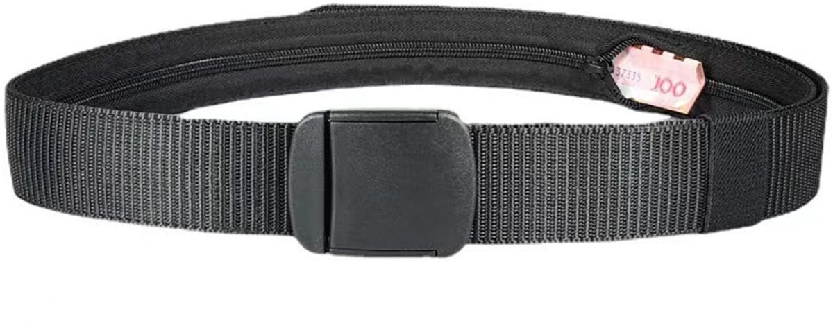 Dailygoods- Reisgeldriem met verborgen zak - Veiligheidsriem - Ideaal voor reizen - Zwart - 120CM - Houdt geld veilig