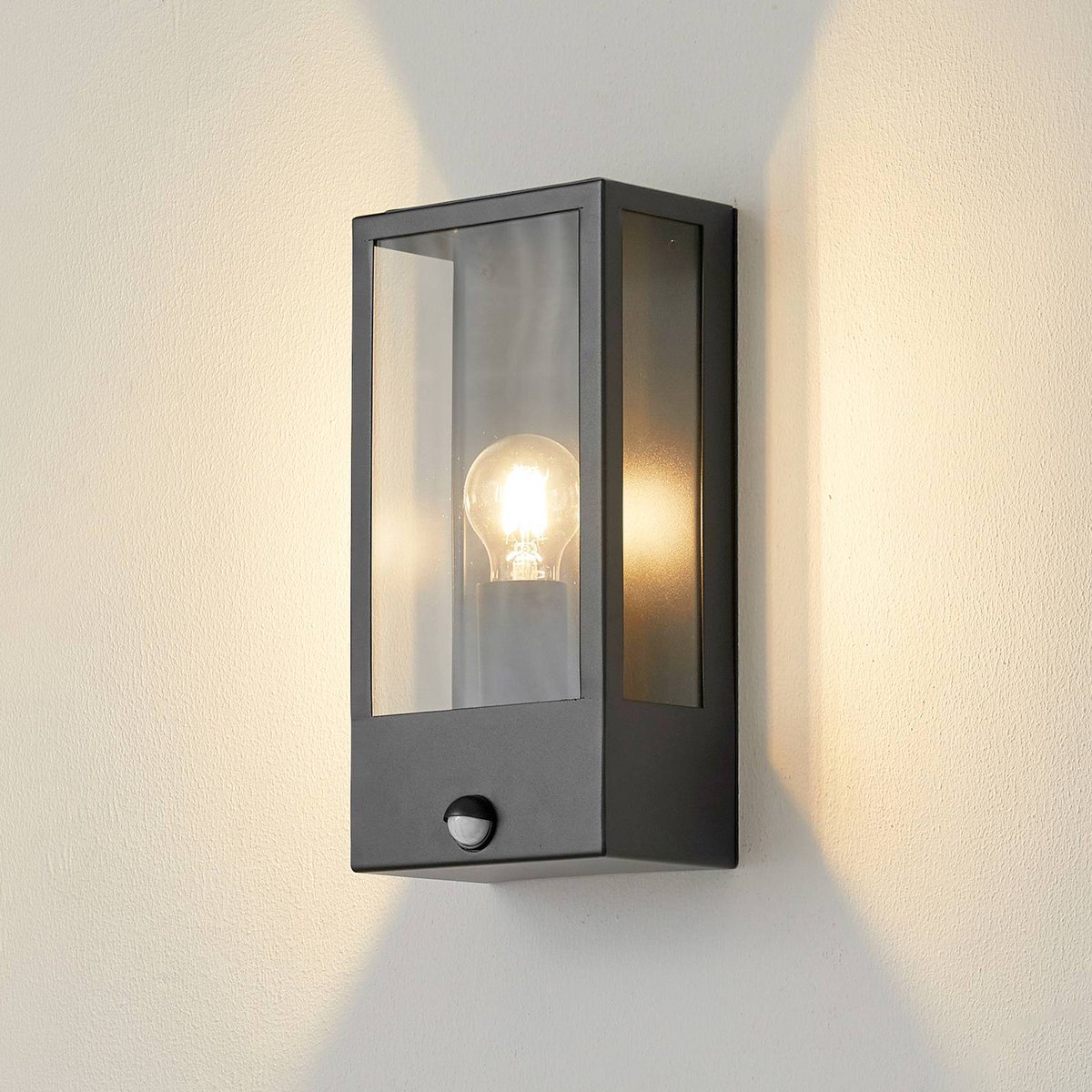 Lindby - Wandlampen buiten - 1licht - Roestvrij staal, glas - H: 33 cm - E27 - zwart, tran