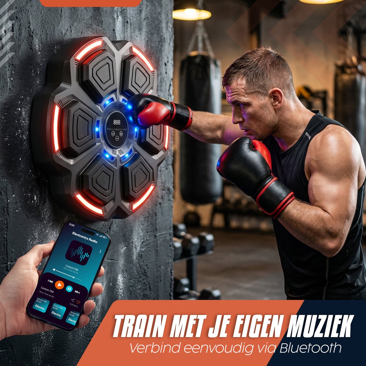 Boxing Machine - Incl. Bokshandschoenen / Springtouw En Reflex Ball - Bokszak - Boksmachine - Boksen - Music — afbeelding 5