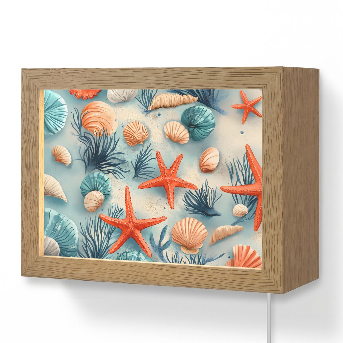 Wandlamp 20x15 cm - Oplaadbaar - Zeesterren - Schelpen - Illustratie - Zand - Wandlampen b