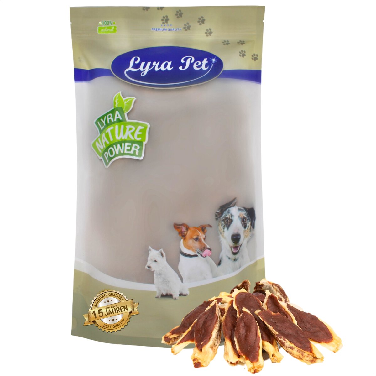 1 kg Lyra Pet® konijnenoren gevuld met eend