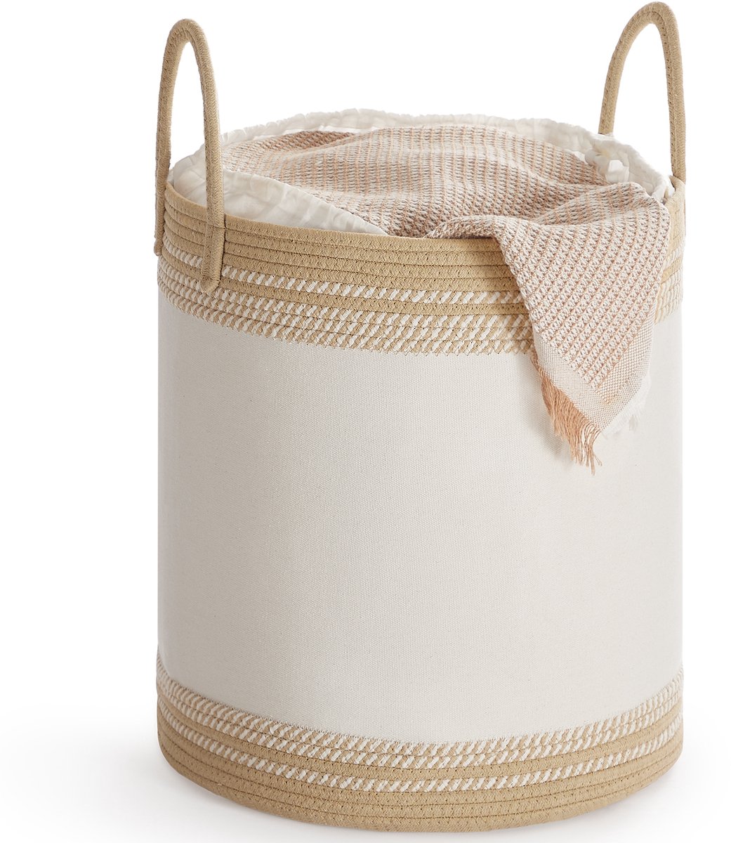 SONGMICS - Wasmand - Deksel - Katoenen Touw - Met Handgrepen en Trekkoord - Voor Woonkamer Slaapkamer