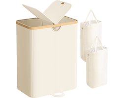 SONGMICS - Wasmand - Wasmand met 2 Vakken - 150 Liter - Uitneembare Waszakken - Met Deksel