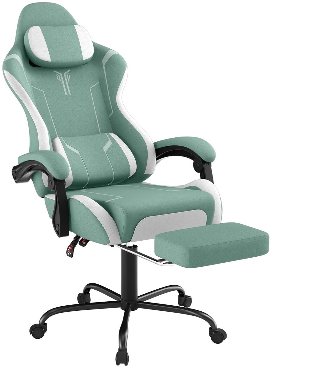 Ergonomische Gaming Stoel met Voetensteun – 135° Kantelbaar – Verstelbare Lenden- & Hoofdsteun – Sponsvulling – Belastbaar tot 150 kg – Bureaustoel voor Gaming & Kantoor – Groen