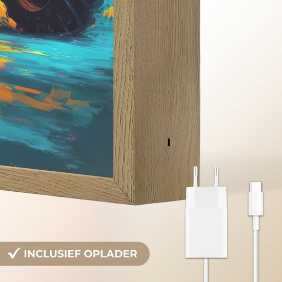 Nachtlampje 30x40 cm - Kinder lamp - Abstract - Tractor - Groen - Tafellamp kinderkamer draadloos - Slaapkamer lampje - Bedlamp kinderen - Kinderlampje - Wandlamp babykamer - Nachtlampjes van OnlyWow — afbeelding 5
