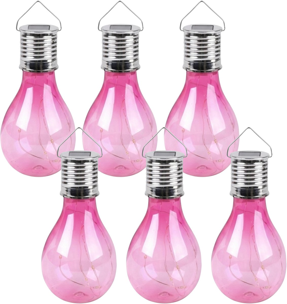 Sunnydays Solar sfeer hanglamp - 12x - tuin - lampenbol - roze - kunststof - 15 cm - ophan