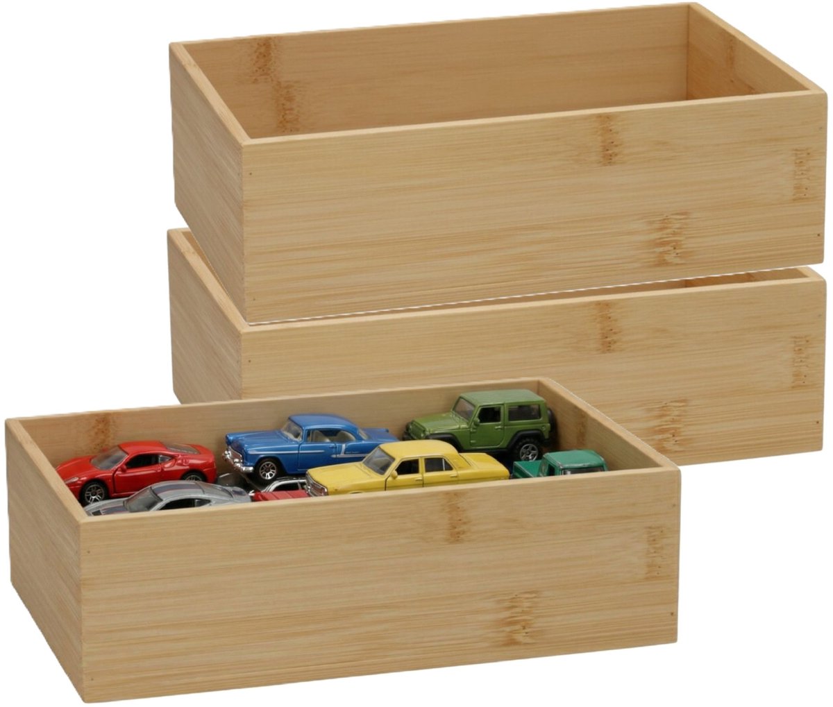 5Five 5Five houten bakje - 3x - organizer - bamboe - 23 x 15 x 7 cm - kast en lade verdelers - opslag - sorteerbakje