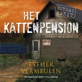 Boekcover "Het Kattenpension" met een schuurtje, een zwarte kat en "Bureau Marit" logo.