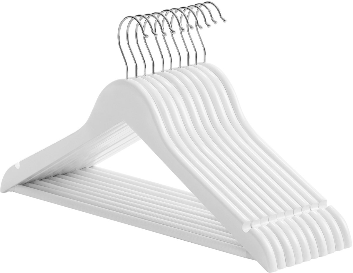 SONGMICS - Kledinghangers - Houten Kledinghangers - Set van 10 - Massief Hout - Antislip - 360° Draaibare Haak