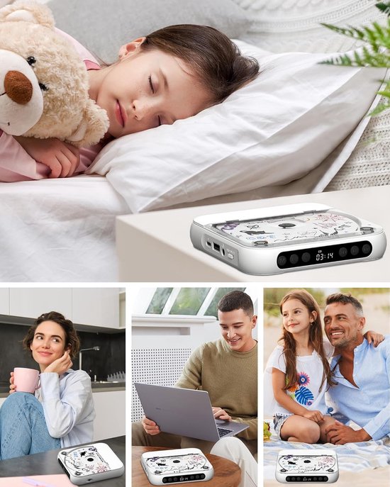 Draagbare cd-speler met Bluetooth 5.3 - wit, 2000 mAh, ondersteunt CD/USB/SD/AUX, voor thuis en reis — afbeelding 5