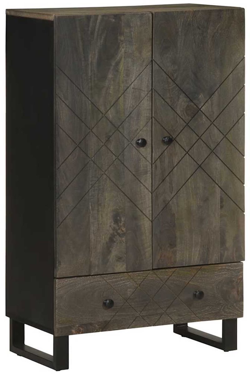 vidaXL - Hoge - kast - 60x33x100 - cm - massief - mangohout - zwart