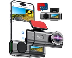 Dashcam - 4K HD - 64GB - Voor auto - Voor en Achter Camera - G-Sensor - Timelapse Functie - Dual Dashcam