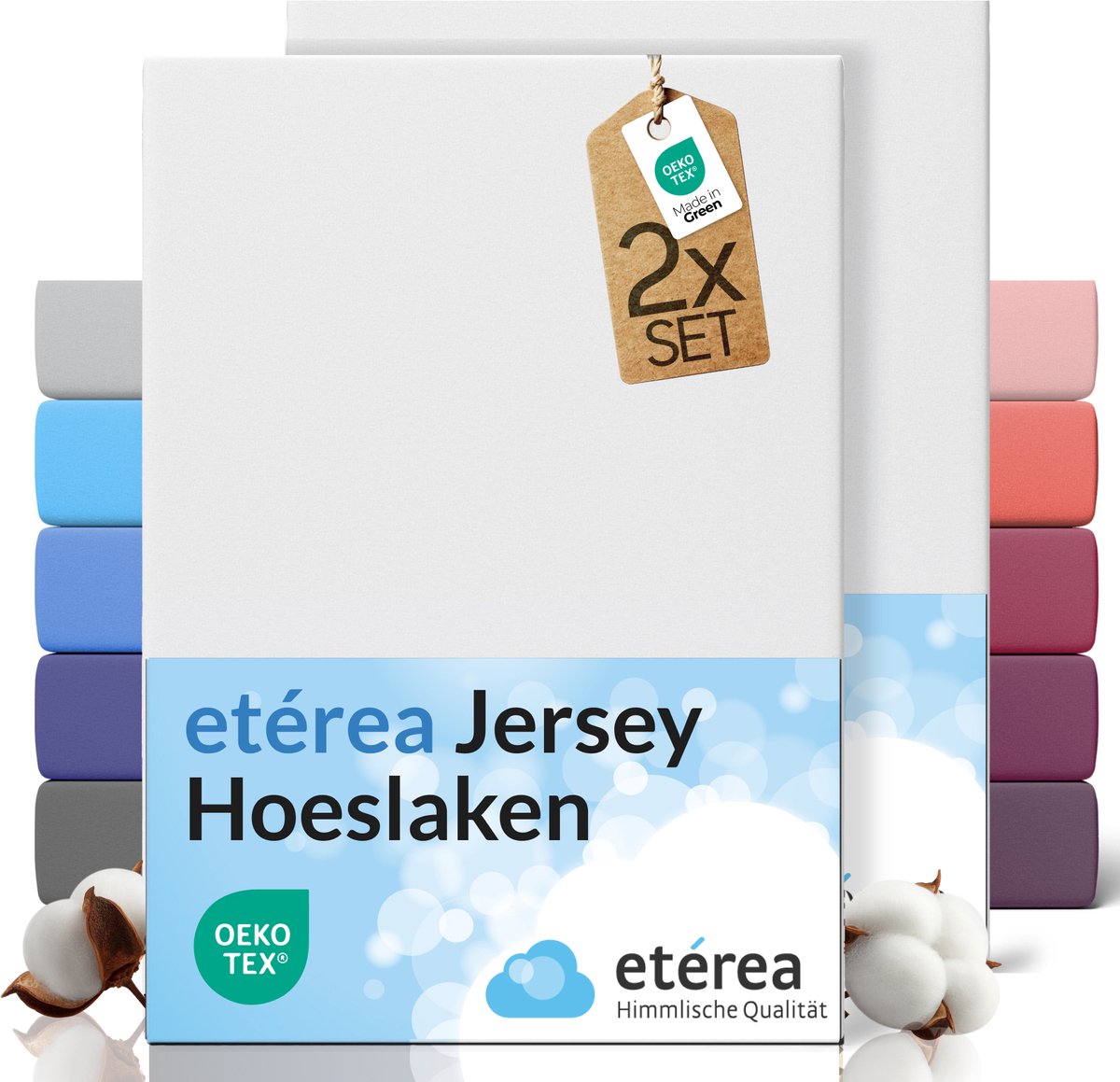 etérea Jersey hoeslaken 2-pack 80x200 cm (hoek 20 cm) 100% katoen - Wit
