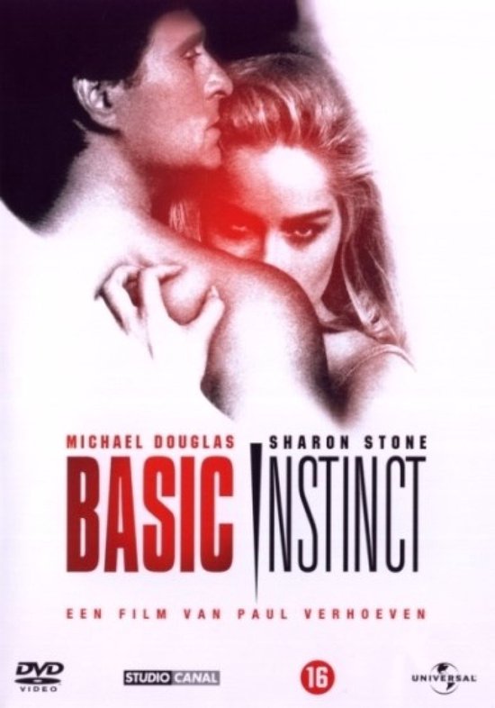 Sharon Stone en Michael Douglas omhelzen elkaar op de hoes van "Basic Instinct".