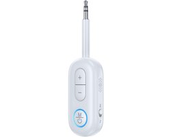 2-in-1 Bluetooth 5.3 Auto Audio Adapter - 3.5mm AUX Zender en Ontvanger - 14 uur - USB-C Oplaadbaar - wit