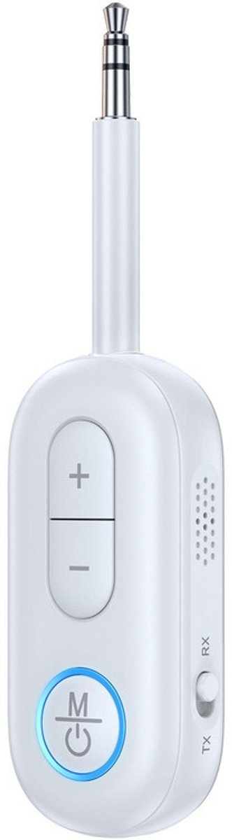 2-in-1 Bluetooth 5.3 Auto Audio Adapter - 3.5mm AUX Zender en Ontvanger - 14 uur - USB-C Oplaadbaar - wit