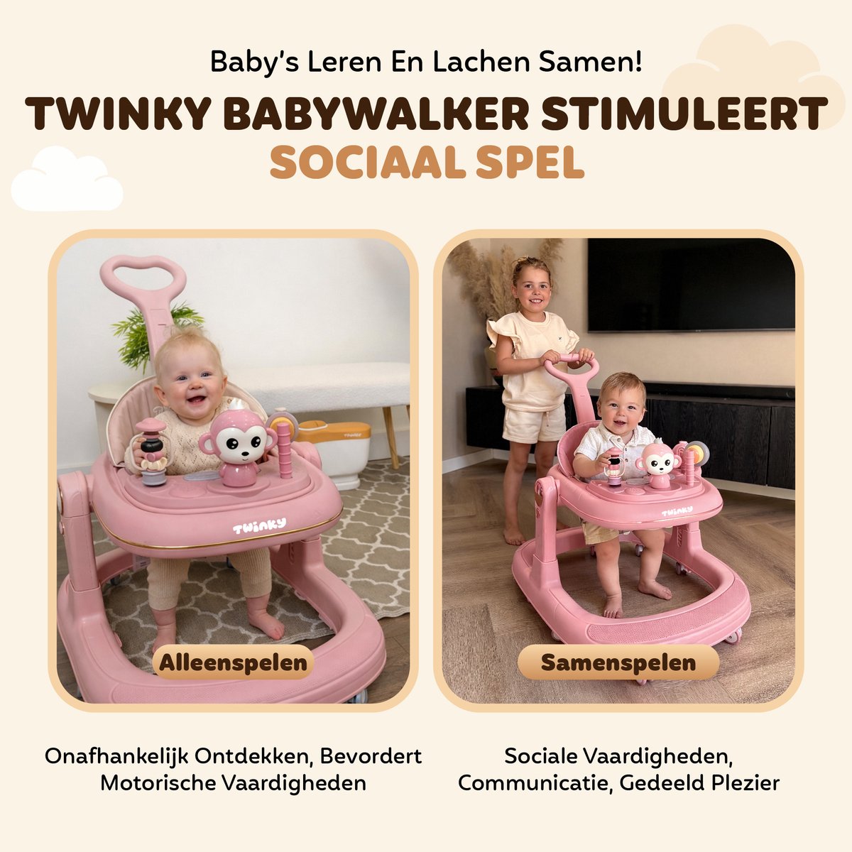 Twinky® Babywalker GO - 4-in-1 Loopstoel Baby & Loopwagen met 3-delige speelset – Loopstoeltje & Loopkar Inklapbaar inclusief Voetenmat en Steel – foto 4