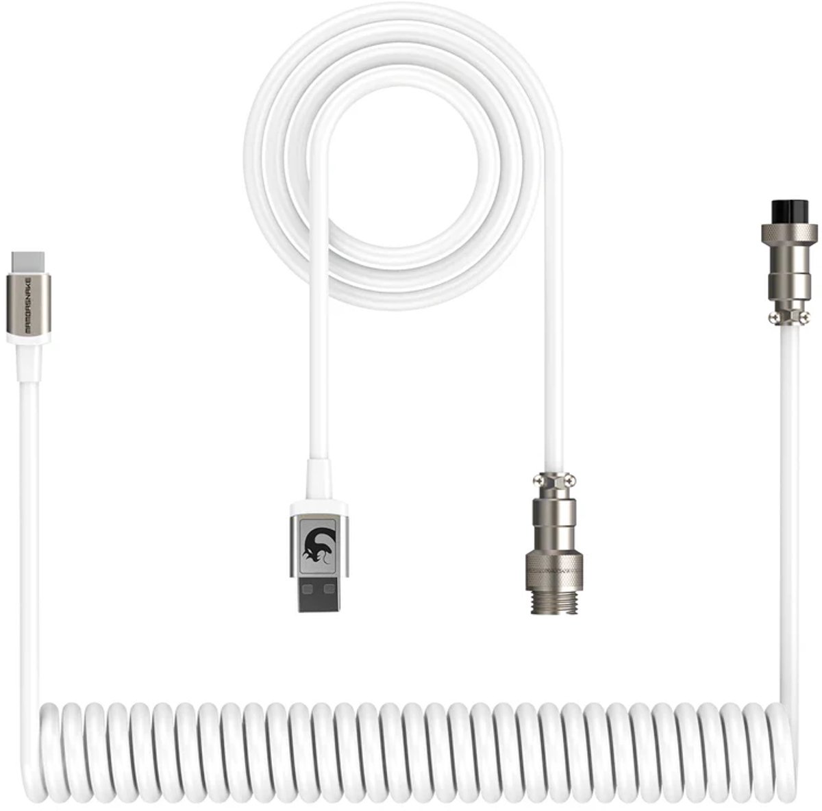 ATTACK SHARK C01 - Coiled Kabel - USB-C naar USB-A - Metalen Aviator Connector - Premium Nylon Gevlochten - Snellaad & Data - Toetsenbord Kabel - Universeel - 1.65m Uitrekbaar tot 2.15m - Wit