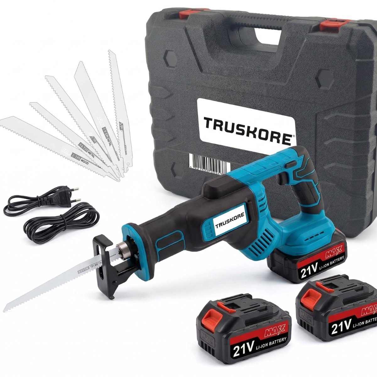 Accu Reciprozaag – 21V Li-Ion – Incl. 2 Accu’s, Zaagbladen & Koffer – 25mm Slag – Voor Hout, Metaal & Kunststof – Snelwisselsysteem – Draadloos