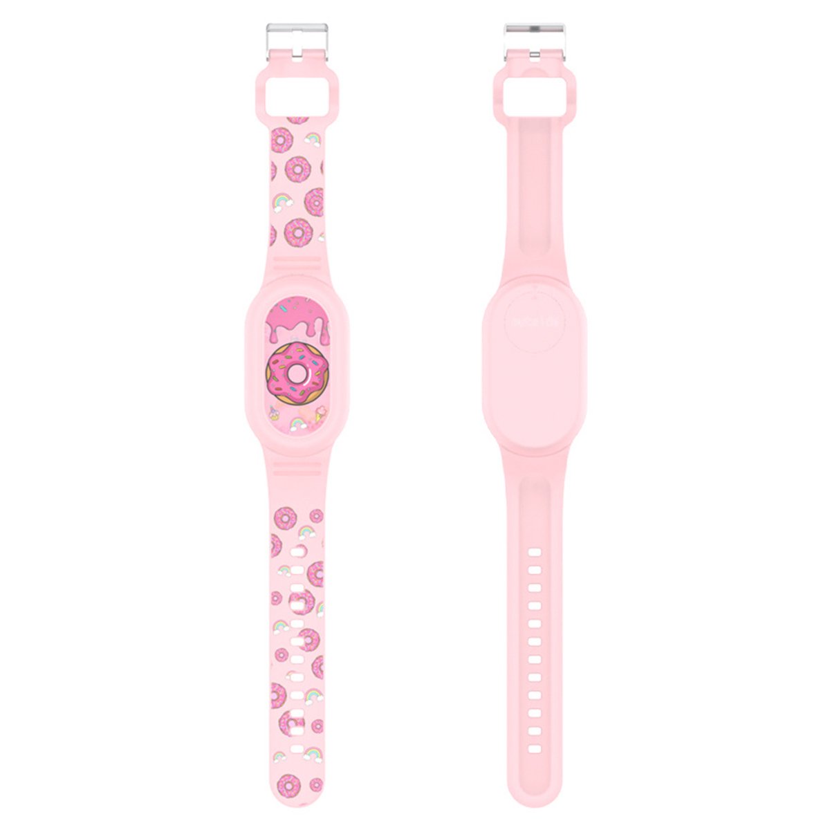 Premium Siliconen Armband met roze donut geschikt voor Samsung Smarttag 2 voor Kinderen zwart | smarttag 2 sleutelhanger Hoesje Kind | Polsband GPS Horloge Kind | Tracker Houder Armband | Trackers Band | Peuter | polsband Armband | Polsband GPS