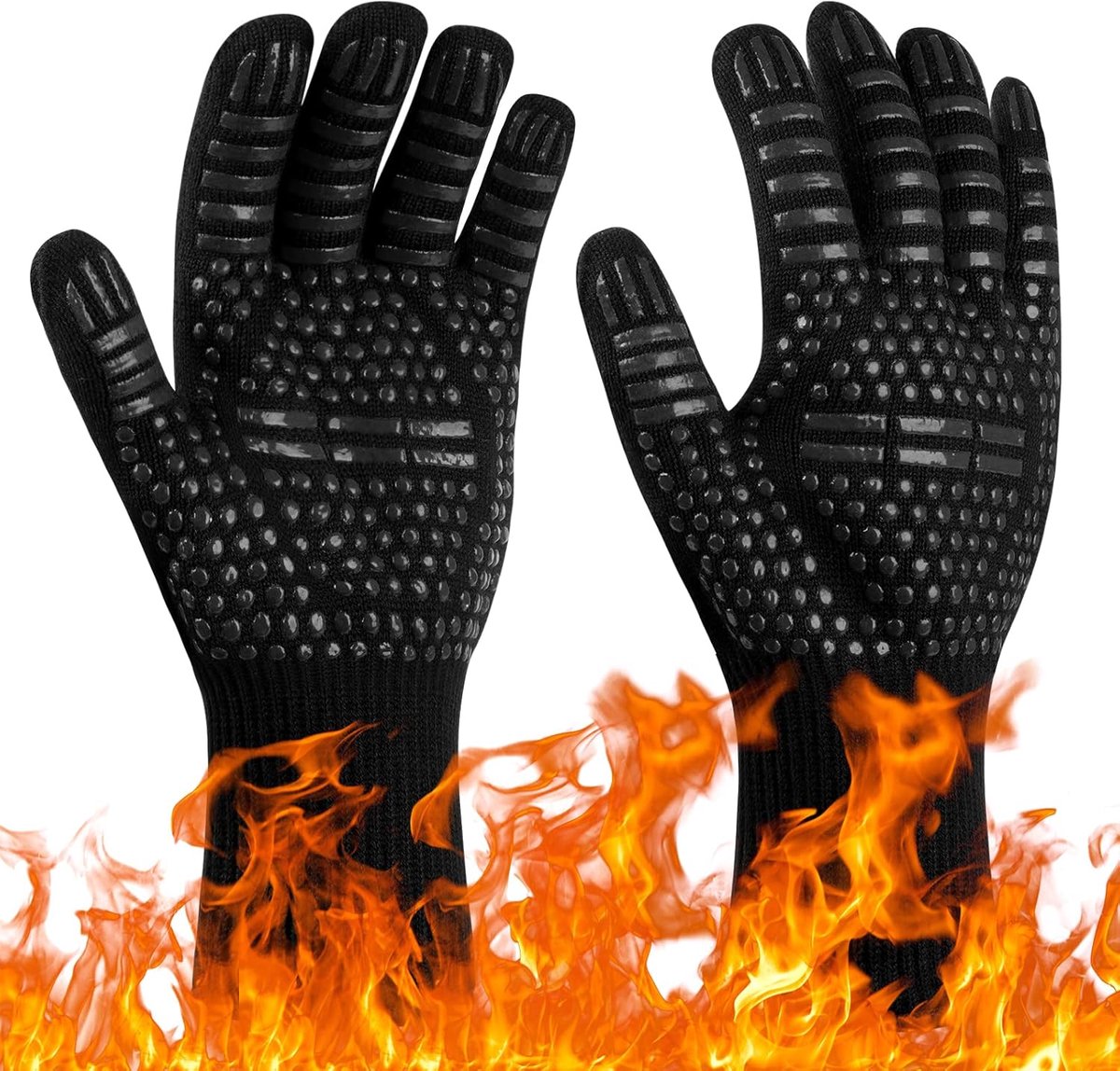 Sander Shop grillhandschoenen, hittebestendig tot 800°C, vuurvaste handschoenen, bakhandschoenen, kookhandschoenen, ovenhandschoenen, voor bakken, keuken & grillen - Zwart