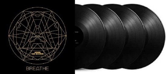 Zwarte vinylplaten, met op de hoes de tekst 'BREATHE' en een gouden geometrisch symbool met 'ARMIN VAN BUUREN'.