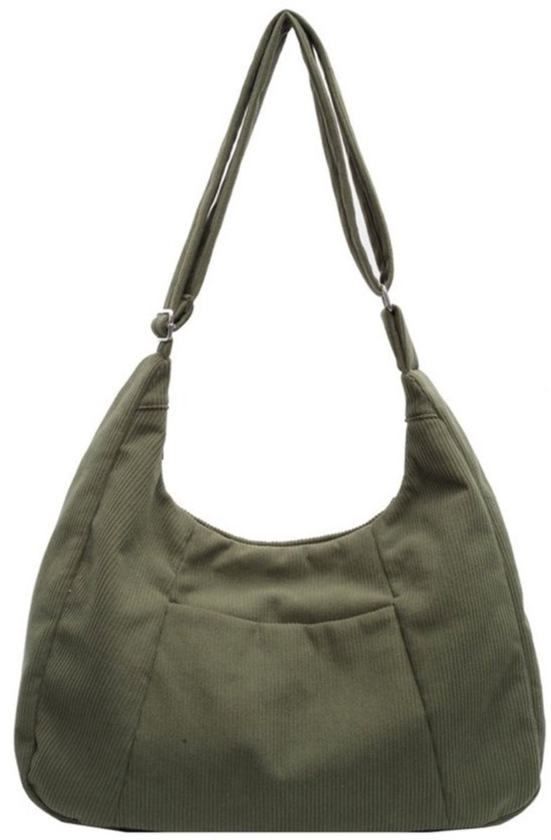 Dames Corduroy Schoudertas - Multifunctionele Halve Maan Tote Bag - Grote Capaciteit Reistas - Groen (39x44x15cm)
