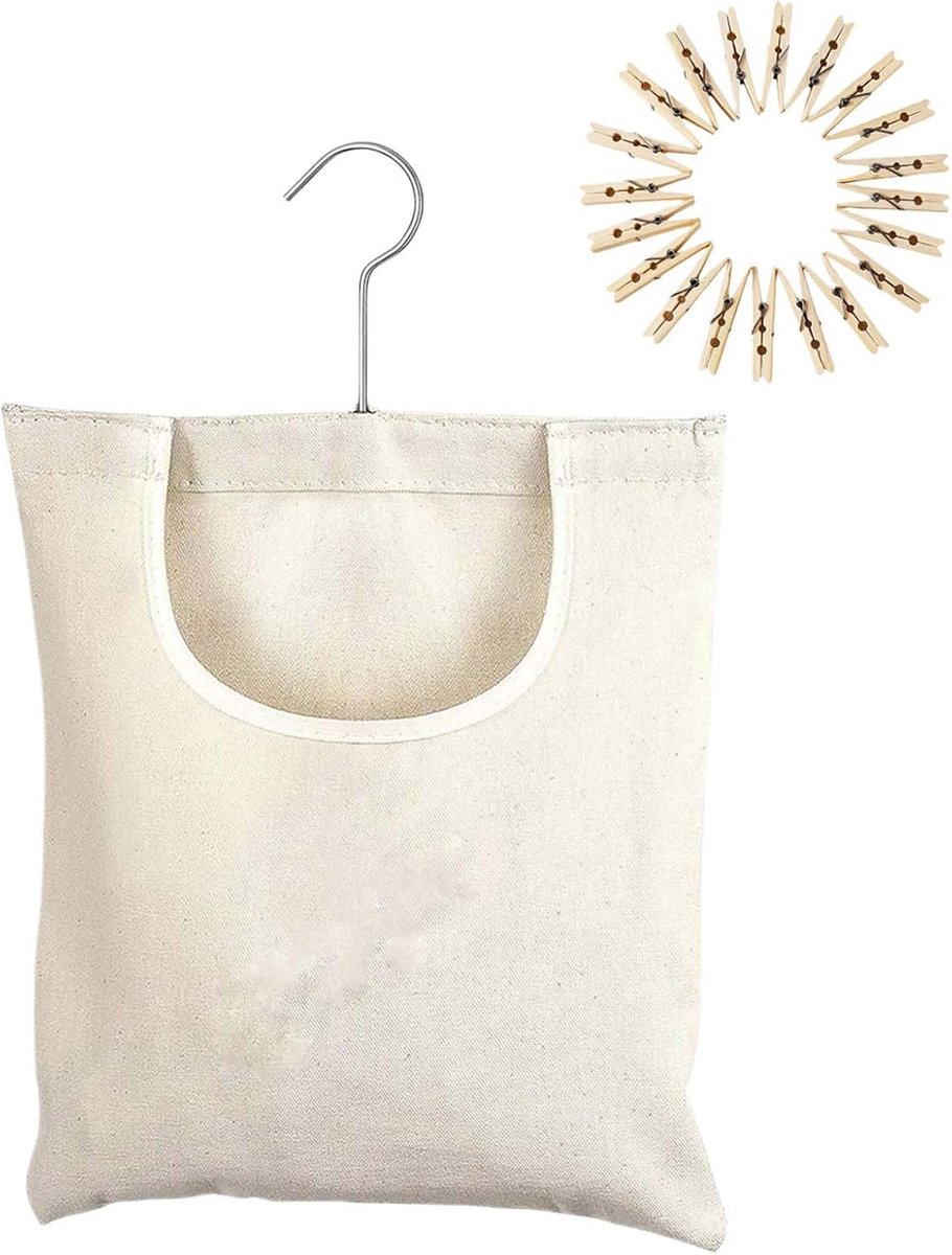 Wasknijper Tas - Opberger Zakje - Wassen Organiseren - Met 360 Graden Haak - 32x27cm - Beige