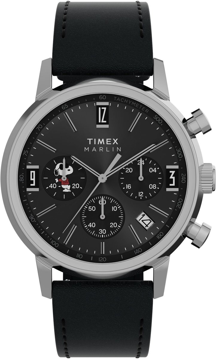 Timex Timex X Peanuts Marlin® Joe Cool Quartz Analoog Horloge Zwart Kast: 100% Roestvrij Staal | Armband: 100% Leer 40 mm TW2Y48500AJ