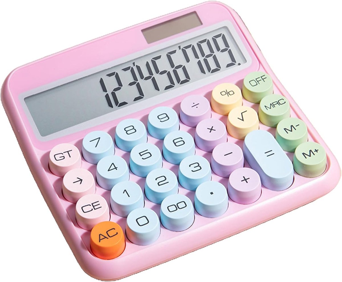 Standaardrekenmachine - Groot LCD - Kantoor Thuis School - Dubbele Stroomvoorziening - 15x15 cm - Roze