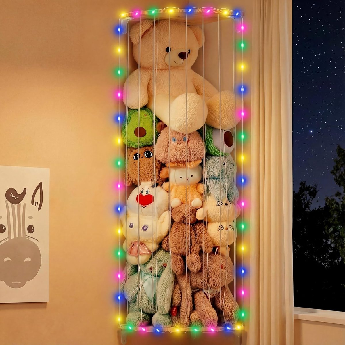 Knuffel Opberger - Dierenrek - Kinderkamer Inrichting - Verstelbare Lengte - 36x32x4 cm - Hout