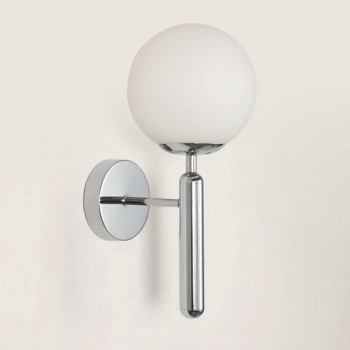 Haobosic Glasbol - Wandlamp - Chroomkleurig - 15cm melkwit glas - E27 fitting