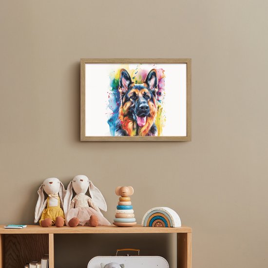 Nachtlampje 40x30 cm - Kinder lamp - Hond - Verf - Dieren - Kleurrijk - Duitse Herder - Tafellamp kinderkamer draadloos - Slaapkamer lampje - Bedlamp kinderen - Kinderlampje - Wandlamp babykamer - Nachtlampjes van OnlyWow — afbeelding 3